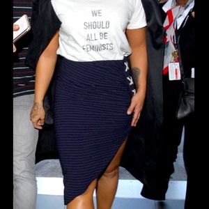 NWT Veronica Beard Marlow Navy Blue Pinstripe Ruched Asymmetric Pencil Skirt